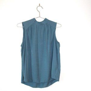 Anthro Cloth & Stone Liana Sleeveless Blouse Medium Teal Blue Mock Neck